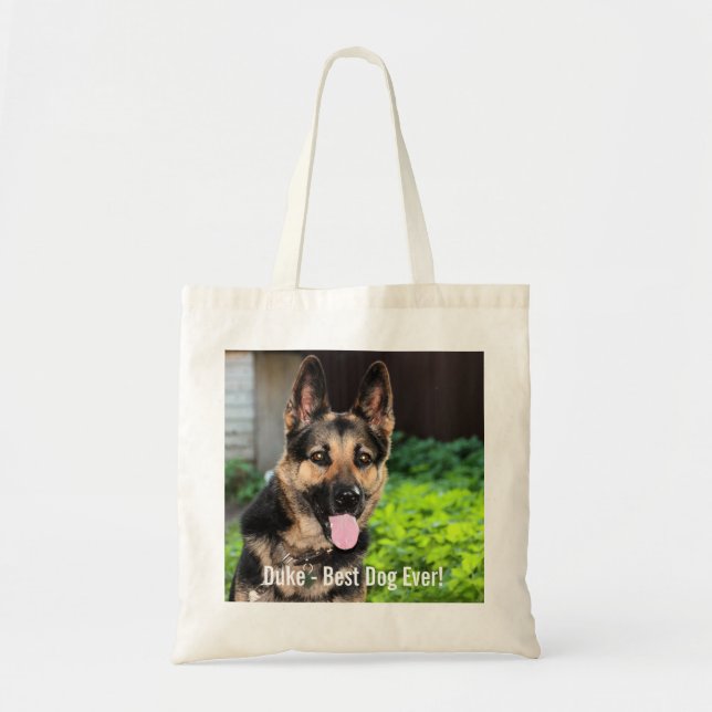Bolsa Tote Foto personalizada do cão de german shepherd, nome (Frente)