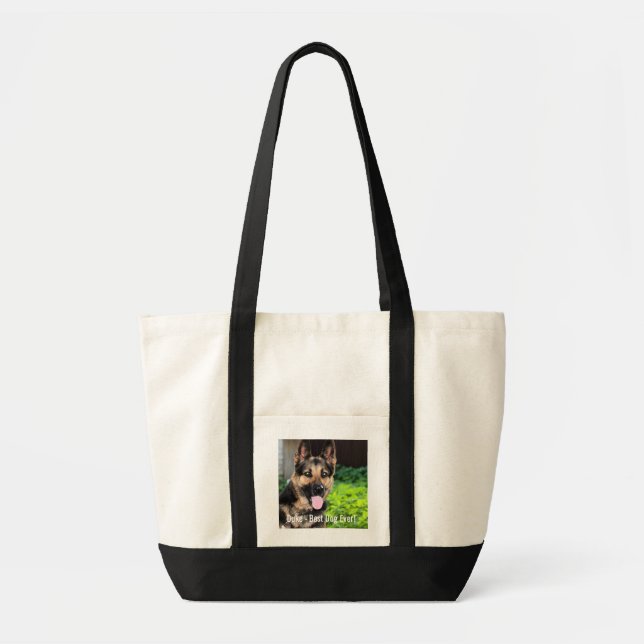Bolsa Tote Foto personalizada do cão de german shepherd, nome (Frente)