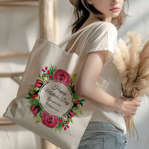 Bolsa Tote Foto Personalizada Floral do feliz dia de as mães
