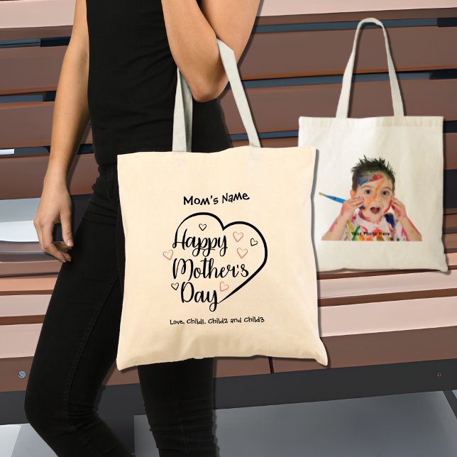 Bolsa Tote Foto personalizável do coração do feliz dia de as  (Criador carregado)