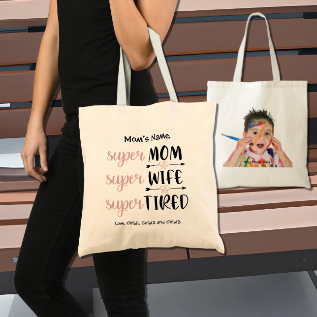Bolsa Tote Foto personalizável Super-Mãe Super-Esposa Cansada (Criador carregado)