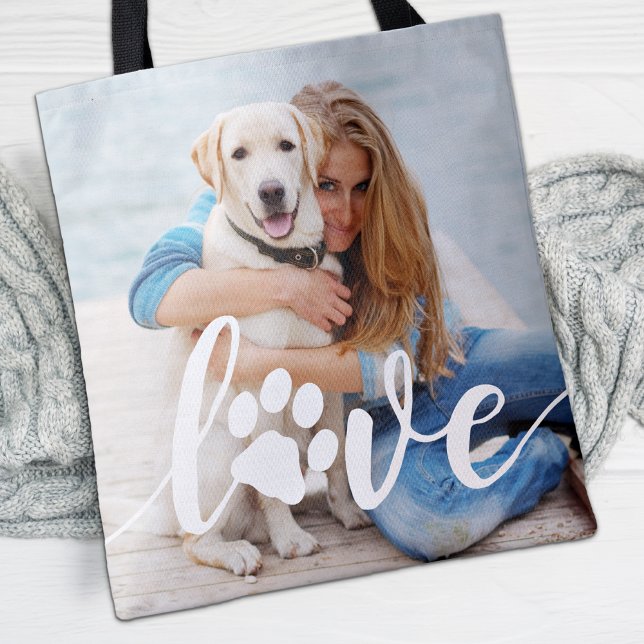 Bolsa Tote Foto Pet do Cachorro de Impressão do LOVE Personal (Criador carregado)