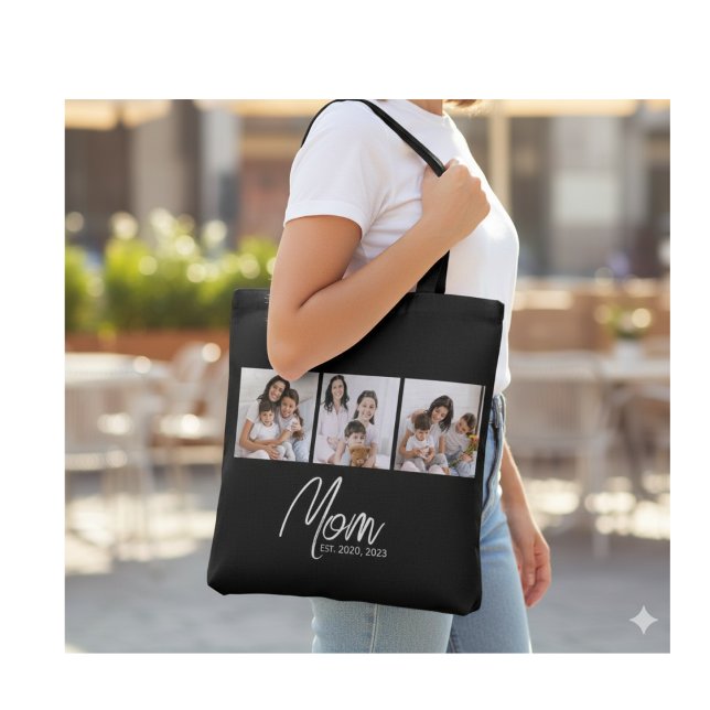 Bolsa Tote Foto Preta 3 da Mãe Estabelecida (Criador carregado)