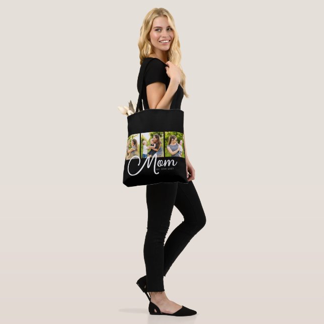 Bolsa Tote Foto Preta com Rótulo de Mãe Estabeleci (No(a) Modelo)