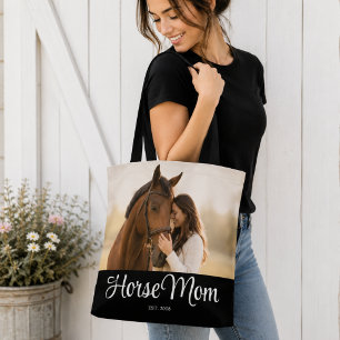 Bolsa Tote Foto preta com script estabelecido de Mãe de Caval