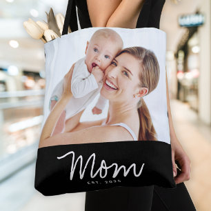 Bolsa Tote Foto preta de roteiro estabelecido pela mãe