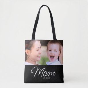 Bolsa Tote Foto Preta de Roteiro Estabelecido pela Mamãe