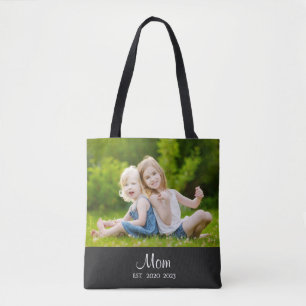Bolsa Tote Foto Preta de Roteiro Estabelecido pela Mamãe