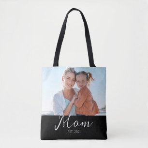 Bolsa Tote Foto Preta de Roteiro Estabelecido pela Mamãe