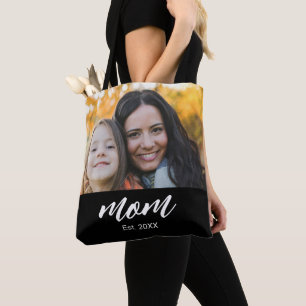 Bolsa Tote Foto preta de roteiro estabelecido pela mamãe