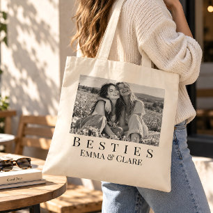 Bolsa Tote Foto Preto e Branco das Melhores Amigas Personaliz
