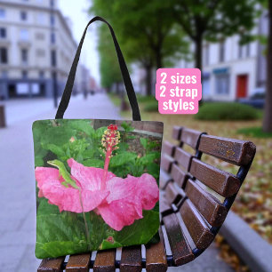 Bolsa Tote Foto: Rosa Tropical Hibiscus Flower Anole Lizard