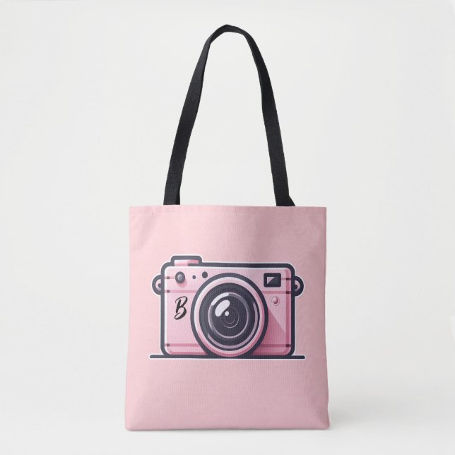 Bolsa Tote Fotografia da Câmera de Snapshot Rosa Trendy (Frente)