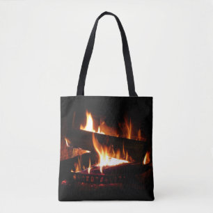Bolsa Tote Fotografia da cena de inverno quente em lareira