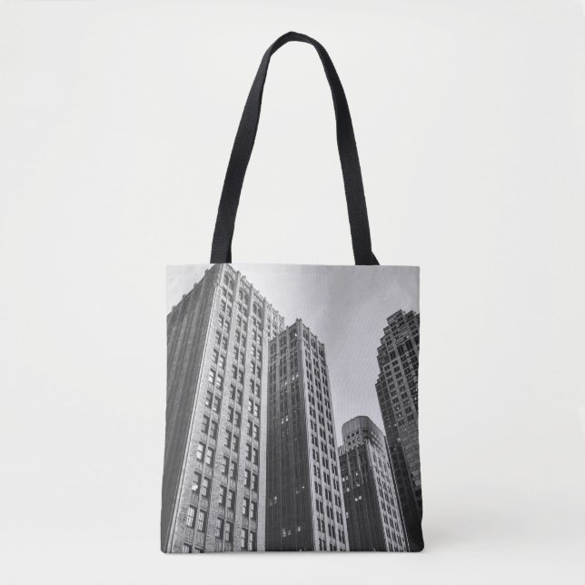BOLSA TOTE FOTOGRAFIA DE GRAYSCALE BAIXA DO EDIFÍCIO DE ALTO  (Frente)