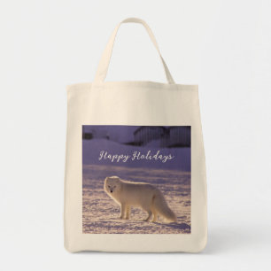Bolsa Tote Fotografia de inverno com Raposa Árctica Branca Cu
