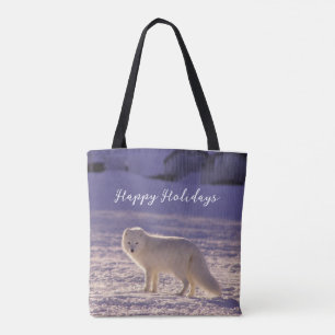 Bolsa Tote Fotografia de inverno com Raposa Árctica Branca Cu