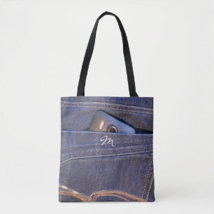 Bolsa Tote Fotografia em jeans de demonstração azuis monogram