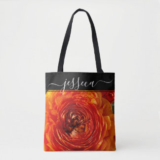 Bolsa Tote Fotografia Ranunculus Laranja Floral Personalizada