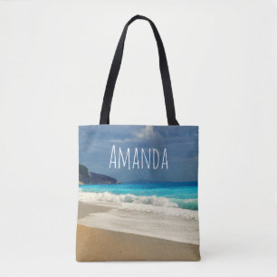 Bolsa Tote Fotografia tropical do Mar Azul, Belo Turquesa