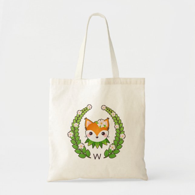 Bolsa Tote Fox da flor Monogrammed (Frente)