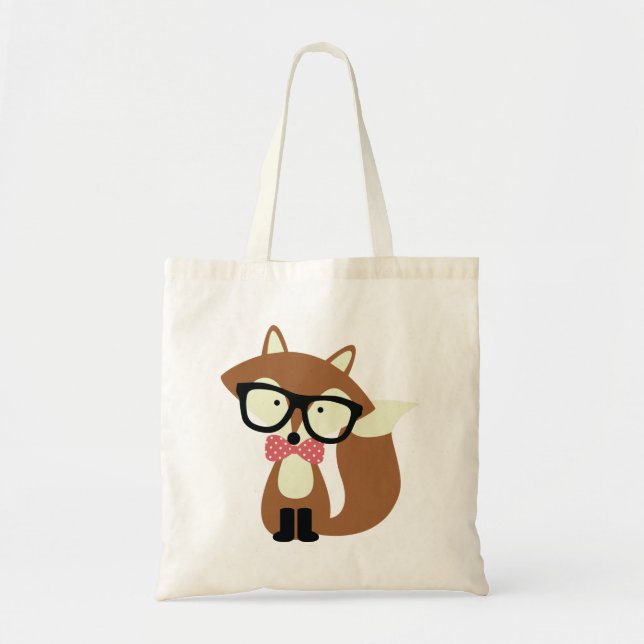 Bolsa Tote Fox de Brown do laço e do hipster dos vidros (Frente)