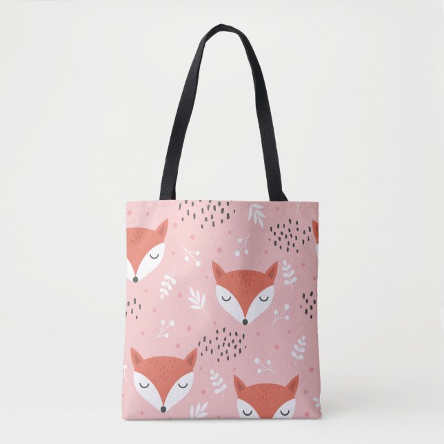 Bolsa Tote Fox Divertido: Padrão de Floresta Bonita (Frente)