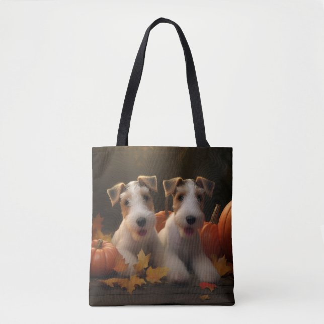 Bolsa Tote Fox Terrier Puppy Autumn Delight Pumpkin (Frente)