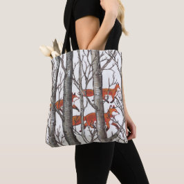 Bolsa Tote Fox Woods Willife Nature Tres Cinzas Arte de Neve