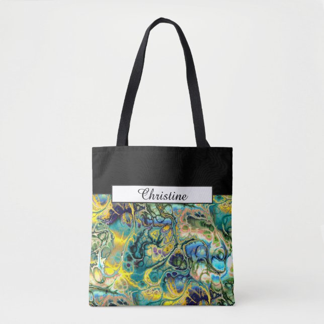 Bolsa Tote FRACTAL BATIK Teal Yellow Blue Salmon (Frente)