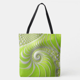 Bolsa Tote Fractal em Espiral Verde Lima Abstrato