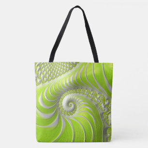 Bolsa Tote Fractal em Espiral Verde Lima Abstrato