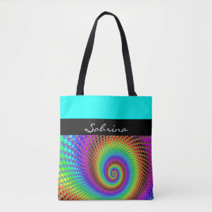 Bolsa Tote Fractal espiral abstrato - colorido do néon