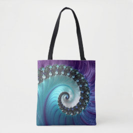 Bolsa Tote Fractal Espiral Com Gradiente De Turquesa Roxo abs