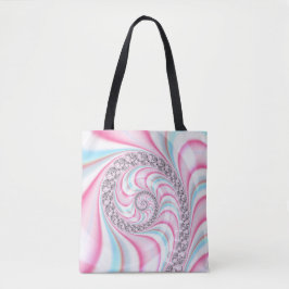 Bolsa Tote Fractal Espiral De Canas Azuis Cor-de-Rosa Pastel