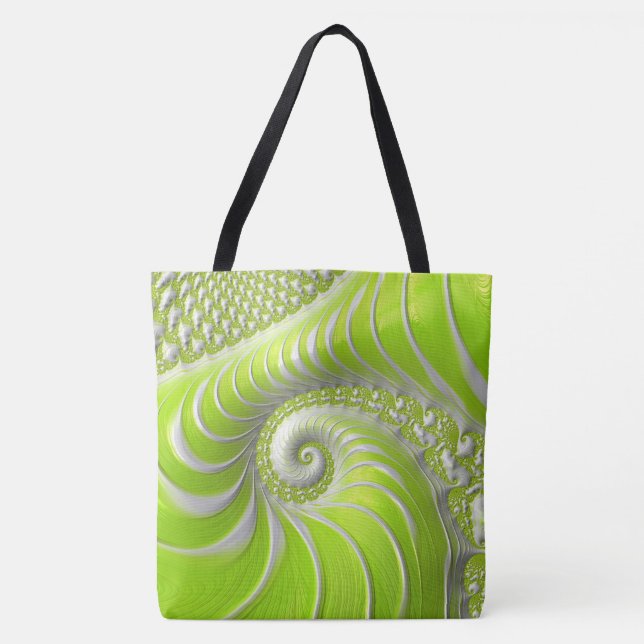 Bolsa Tote Fractal espiral do Verde limão abstrato (Frente)