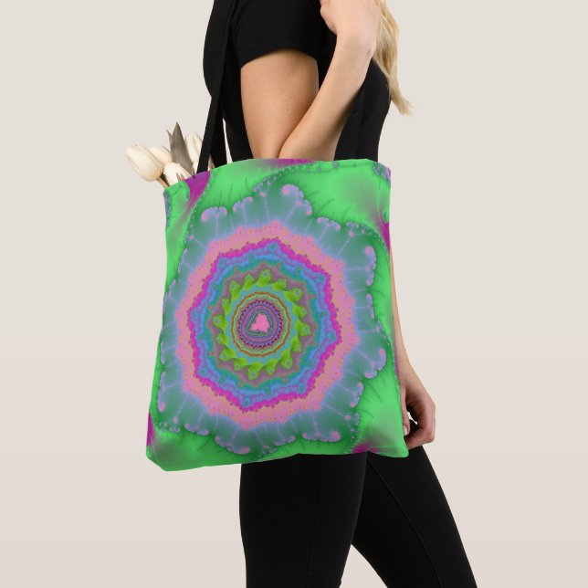 Bolsa Tote Fractal na moda Verde e Pêssego (Close Up)