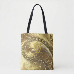 Bolsa Tote Fractal Ouro Redemoinho Metálico Moderno Abstrato
