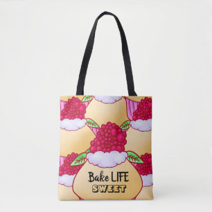Bolsa Tote Framboesa Creme Muffin Cake Treat Doce Assar