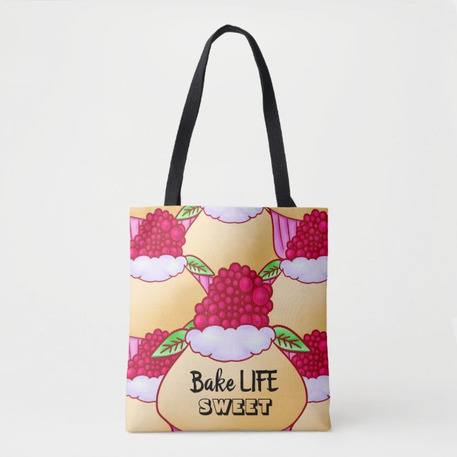 Bolsa Tote Framboesa Creme Muffin Cake Treat Doce Assar (Frente)