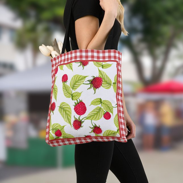 Bolsa Tote Framboesas em Red Gingham (Criador carregado)