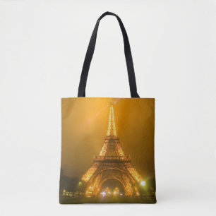Bolsa Tote França, Paris. Torre Eiffel iluminada às 3