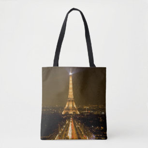 Bolsa Tote França, Paris. Visão noturna da Torre Eiffel
