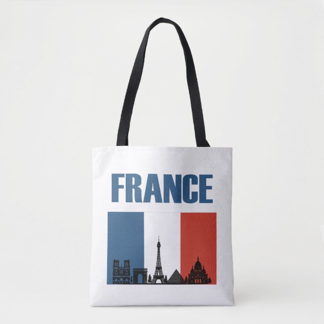 Bolsa Tote França Viagem - Paris City Skyline French Flag (Frente)