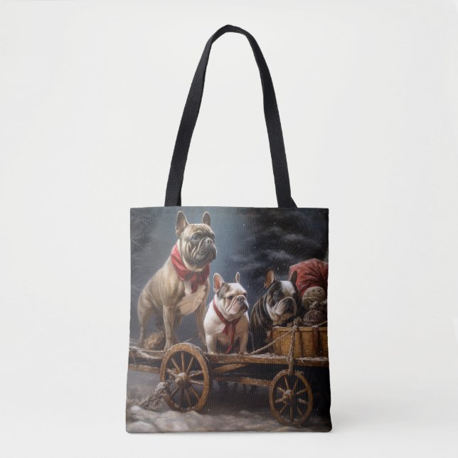 Bolsa Tote Francês Bulldog Snowy Sleigh Decência de Natal (Frente)
