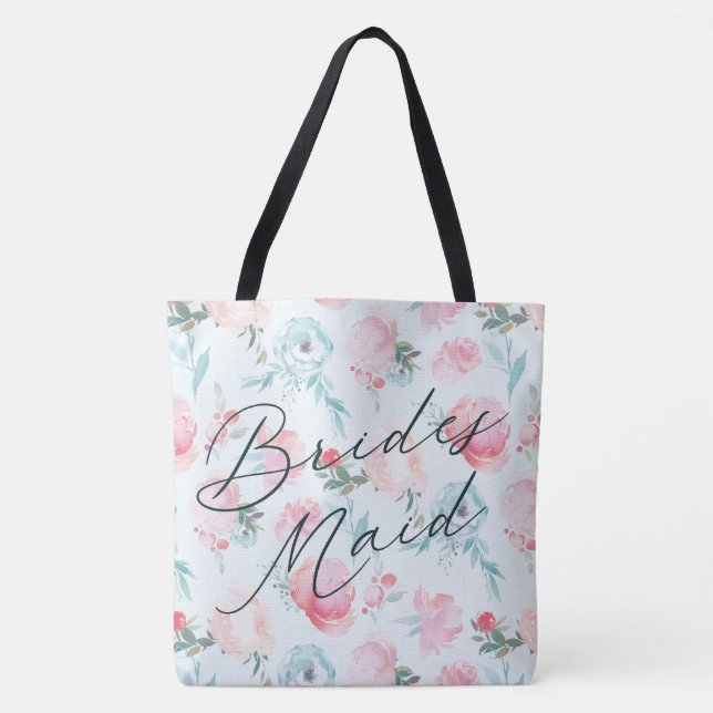 Bolsa Tote Francês Garden Floral Peony Personalizada Bridesma (Frente)