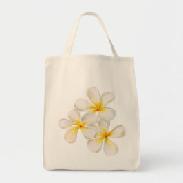 Bolsa Tote Frangipani ouro branco flores amarelas