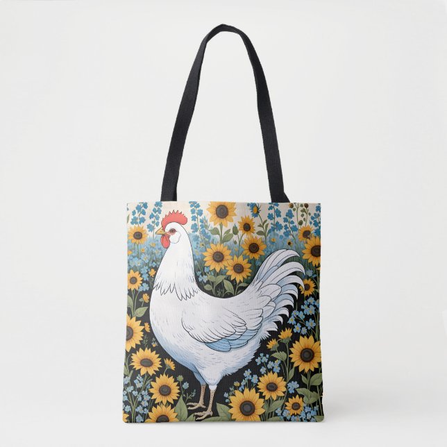 Bolsa Tote Frango Branco e Girassóis (Frente)