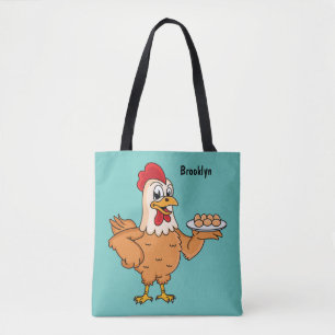 Bolsa Tote Frango com ovos no prato desenho animado