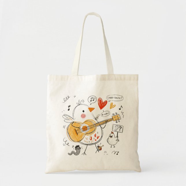 Bolsa Tote Frango Musical Fofo Tocando Violão (Frente)